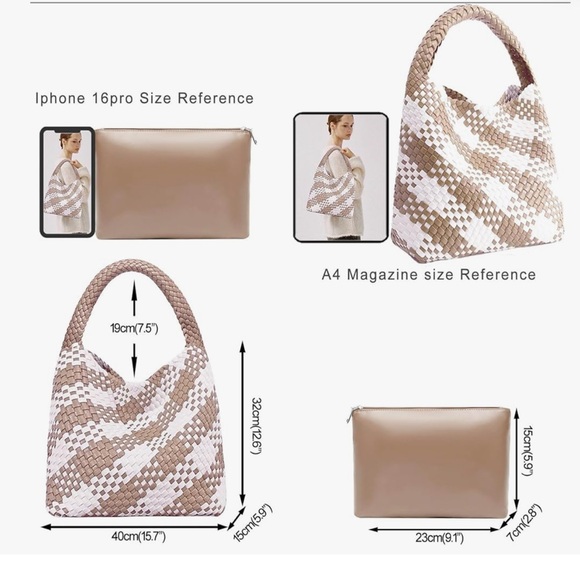 Woven Tan Vegan Leather tote - Picture 4 of 4